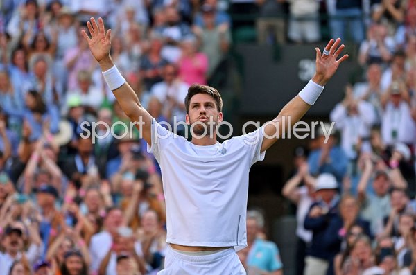 Cameron Norrie Great Britain celebrates Quarter Final win Wimbledon 2022