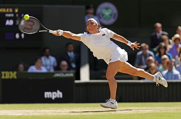 Ons Jabeur Tunisia plays a forehand Wimbledon Final 2022