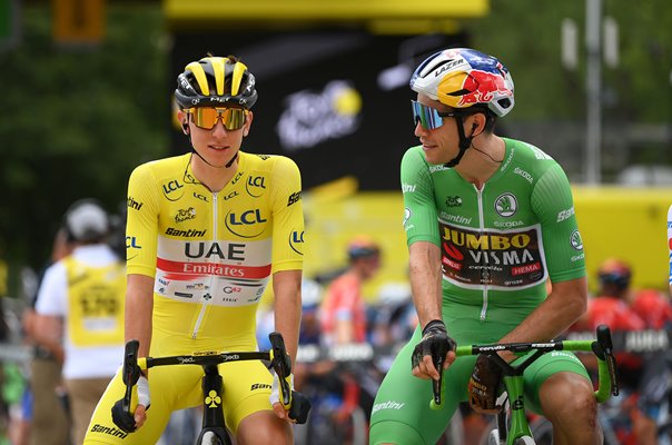 Tadej Pogacar Yellow Jersey & Wout Van Aert Green Jersey Stage 8 Tour 2022