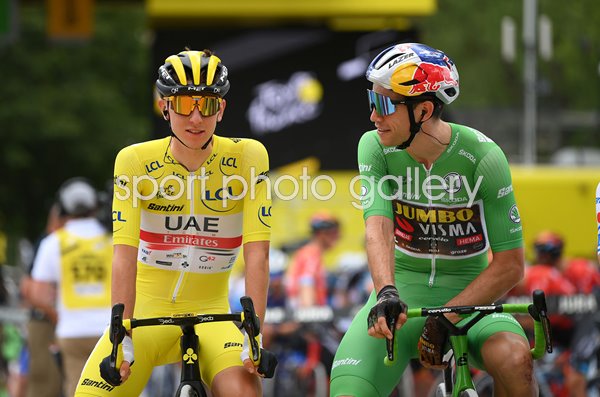 Tadej Pogacar Yellow Jersey & Wout Van Aert Green Jersey Stage 8 Tour 2022