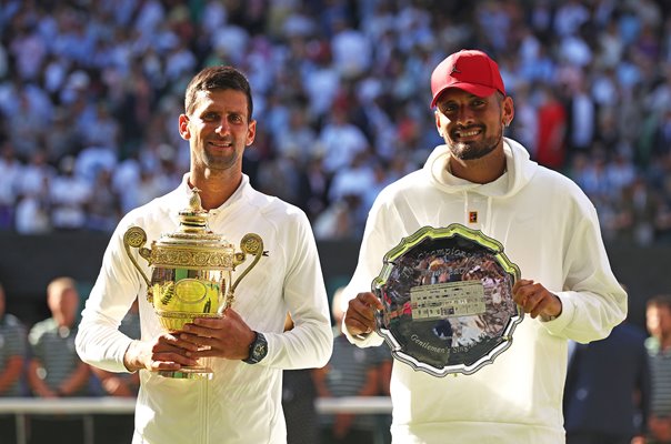 Winner Novak Djokovic and runner up Nick Kyrgios Wimbledon 2022