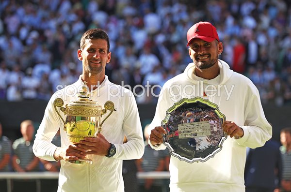 Winner Novak Djokovic and runner up Nick Kyrgios Wimbledon 2022