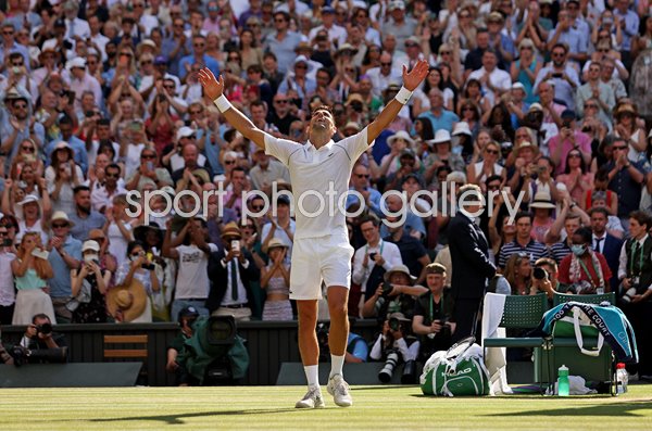 Novak Djokovic Serbia celebrates 21st Grand Slam Wimbledon 2022