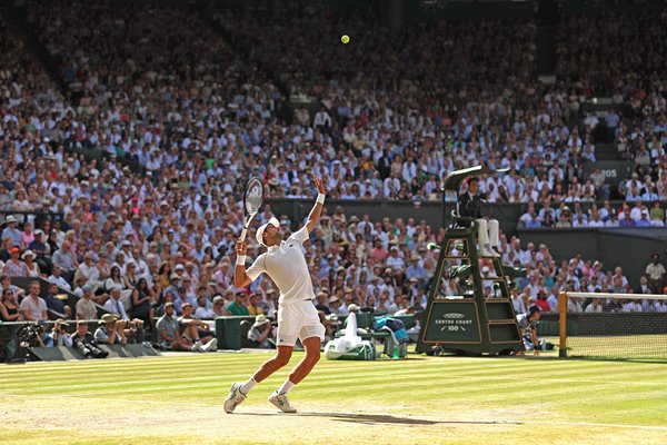 Novak Djokovic Serbia serves Wimbledon Final 2022