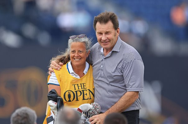 Sir Nick Faldo England with caddie Fanny Sunneson Sweden St Andrews 2022