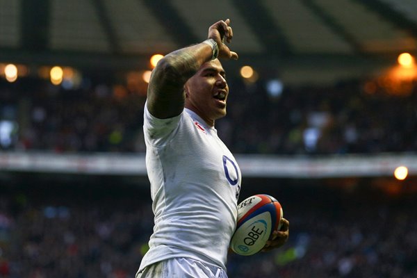 Manu Tuilagi celebrates try v New Zealand Twickenham 2012