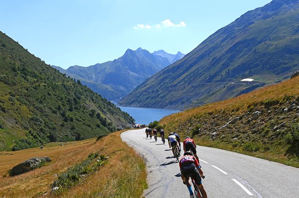 Riders descend Col de la Croix de Fer Stage 12 Tour de France 2022