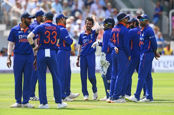 Yuzvendra Chahal and India celebrate England wicket ODI Lord's 2022