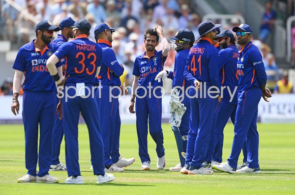 Yuzvendra Chahal and India celebrate England wicket ODI Lord's 2022