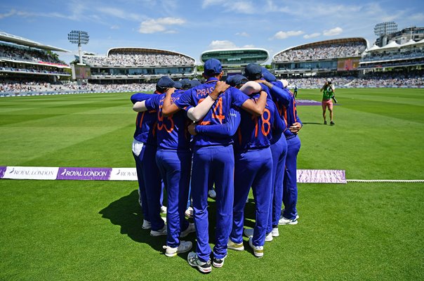 India huddle v England ODI Lord's Cricket Ground London 2022