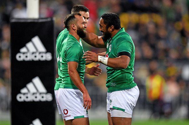 Jamison Gibson Park & Bundee Aki Ireland celebrate v New Zealand 2022 