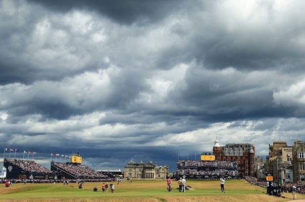 Stunning wide angle view Tiger Woods 18th Tee St Andrews Open 2022