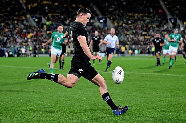 Will Jordan New Zealand kicks clear v Ireland Wellington 2022 
