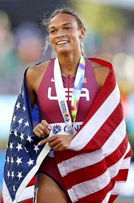 Anna Hall USA celebrates Heptathlon Bronze World Athletics Oregon 2022