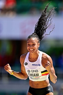 Nafissatou Thiam Belgium celebrates Heptathlon High Jump World Athletics 2022