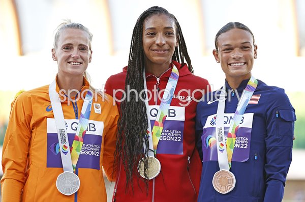 Anouk Vetter, Nafissatou Thiam  Anna Hall World Heptathlon Podium 2022
