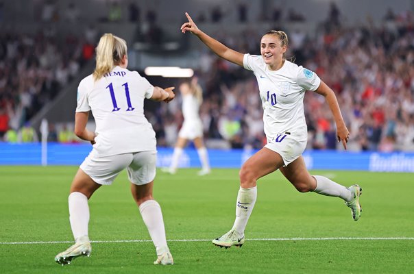 Georgia Stanway England celebrates winning goal v Spain Quarter Final EURO 2022