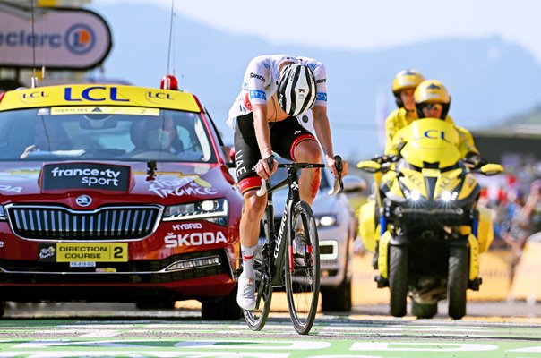 Tadej Pogacar Slovenia White Jersey finish Stage 18 Tour 2022