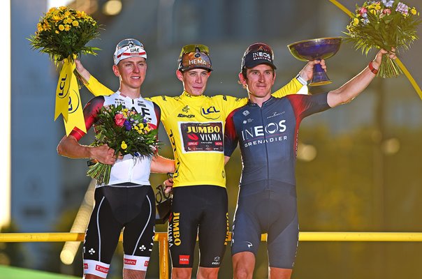 Tadej Pogacar, winner Jonas Vingegaard & Geraint Thomas Paris 2022