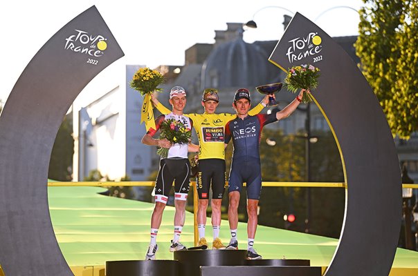 Tadej Pogacar, winner Jonas Vingegaard & Geraint Thomas Paris Tour 2022