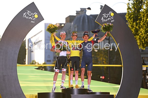 Tadej Pogacar, winner Jonas Vingegaard & Geraint Thomas Paris Tour 2022