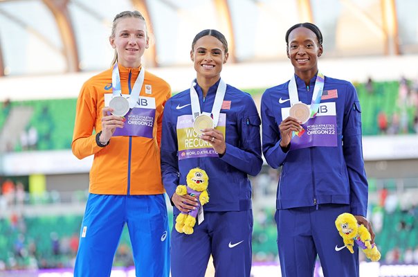 Femke Bol, Sydney McLaughlin & Dalilah Muhammad World 400m Hurdles Podium 2022  