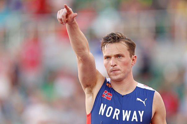 Karsten Warholm Norway celebrates World 400m Hurdles Gold Oregon 2022  