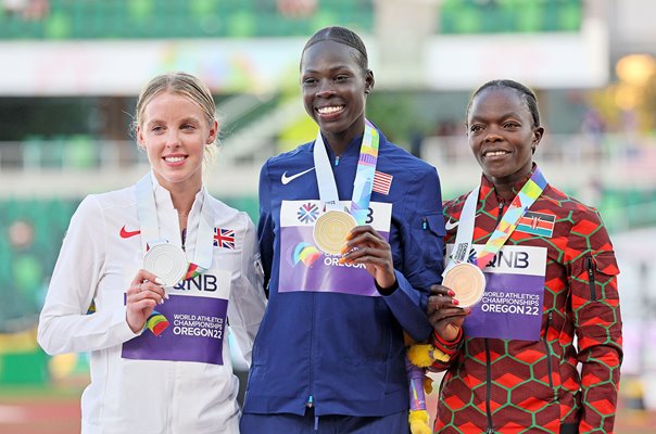 Keely Hodgkinson, Athing Mu & Mary Moraa World 800m Podium Oregon 2022 