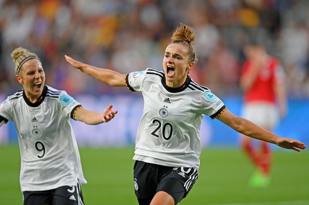 Lina Magull Germany celebrates goal v Austria Quarter Final Euro 2022