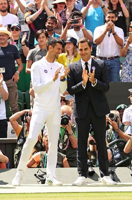 Novak Djokovic and Roger Federer Centre Court Centenary Wimbledon 2022