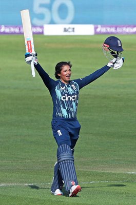 Sophia Dunkley England celebrates century v South Africa ODI 2022