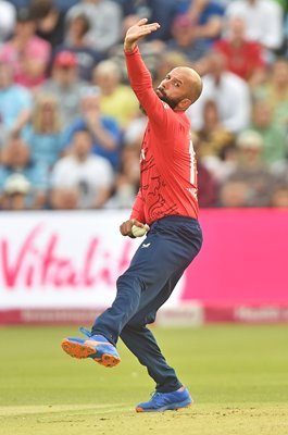 Moeen Ali England spinner bowls v South Africa T20 Cardiff 2022