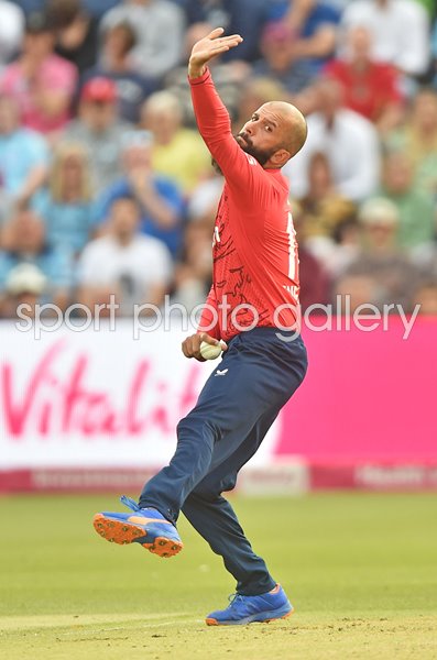 Moeen Ali England spinner bowls v South Africa T20 Cardiff 2022