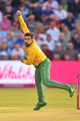 Tabraiz Shamsi South Africa spinner bowls v England T20 Cardiff 2022