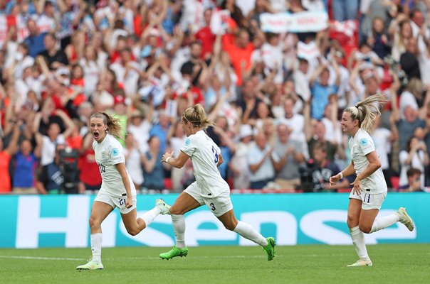 Ella Tonne England celebrates scoring v Germany Women's EURO Final 2022