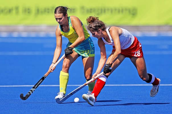 Rebecca Greiner Australia v Flora Peel England Hockey Final Commonwealth Games 2022