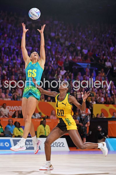Gretel Bueta Australia v Jodi-Ann Ward Jamaica Netball Final Commonwealth Games 2022