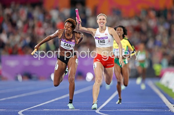 Jessie Knight England v Kyra Constantine Canada 4x400m Relay Final Commonwealths 2022