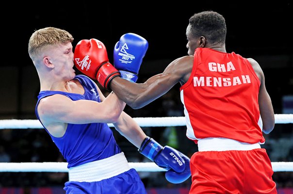 Abraham Mensah Ghana punches Owain Harris-Allan Wales Boxing Commonwealths 2022