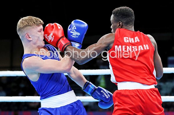 Abraham Mensah Ghana punches Owain Harris-Allan Wales Boxing Commonwealths 2022