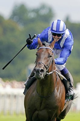 Jim Crowley celebrates on Baaeed Juddmonte International Stakes York 2022