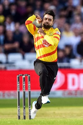 Rashid Khan Trent Rockets bowls v Birmingham Phoenix The Hundred 2022