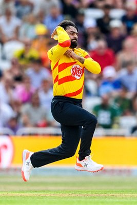 Rashid Khan Trent Rockets bowls v Birmingham Phoenix The Hundred 2022