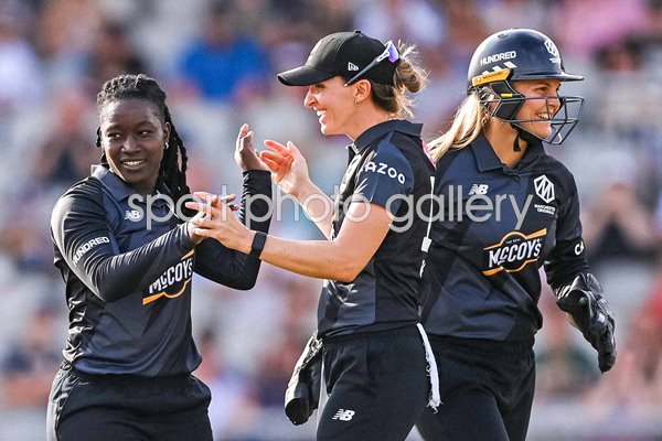 Deandre Dottin celebrates Manchester Originals v Welsh Fire The Hundred 2022