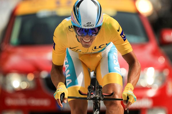 Alberto Contador finishes Time Trial 