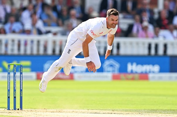 James Anderson England bowls v South Africa Old Trafford Test 2022