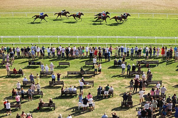 Crowd watches Frankie Dettori win at Newbury Races 2022