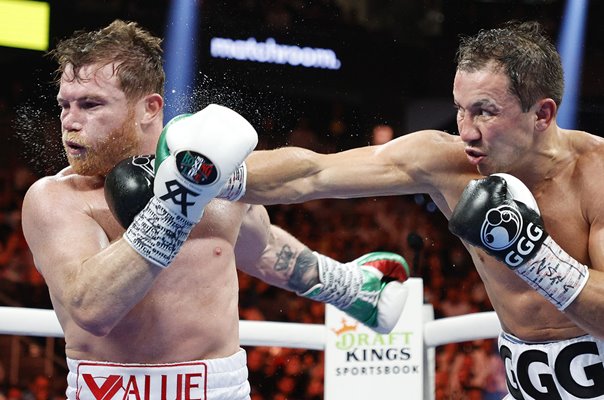 Gennadiy Golovkin lands a punch v Canelo Alvarez Las Vegas 2022