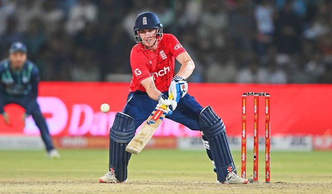 Harry Brook England Ramp Shot v Pakistan 3rd IT20 Karachi 2022