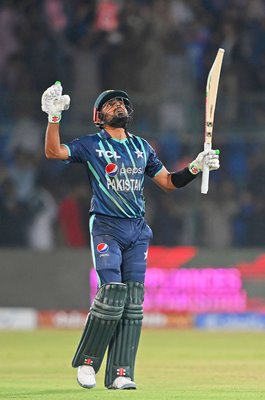 Babar Azam Pakistan celebrates win v England 2nd IT20 Karachi 2022